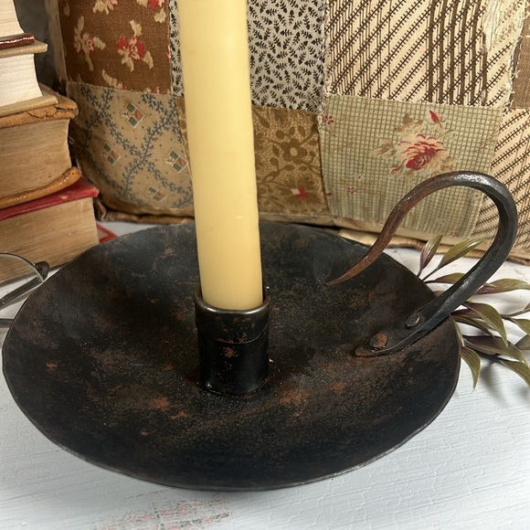 VTG Hand Forged Iron Candlestick Handheld Hand Made Rustic Farmhouse Primitive - Picture 3 of 13